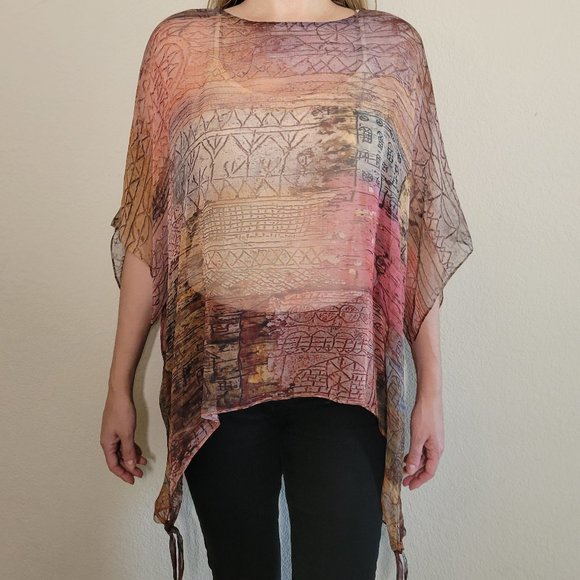 Cocoon House 100% Silk Top One Size OS Poncho Wrap Sheer Tunic Small Medium Lg - Picture 2 of 11